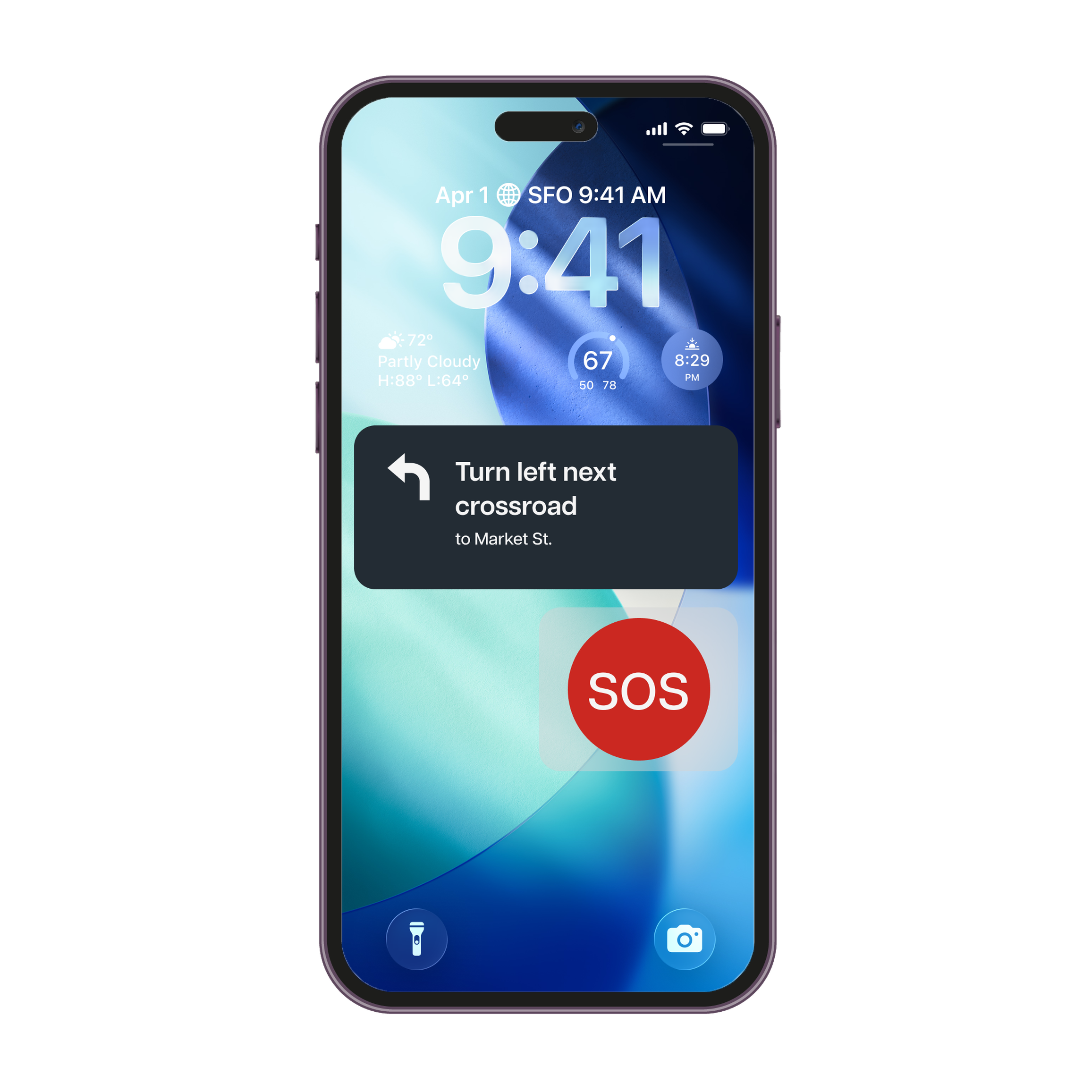 Lock screen notification: turn left next crossroad