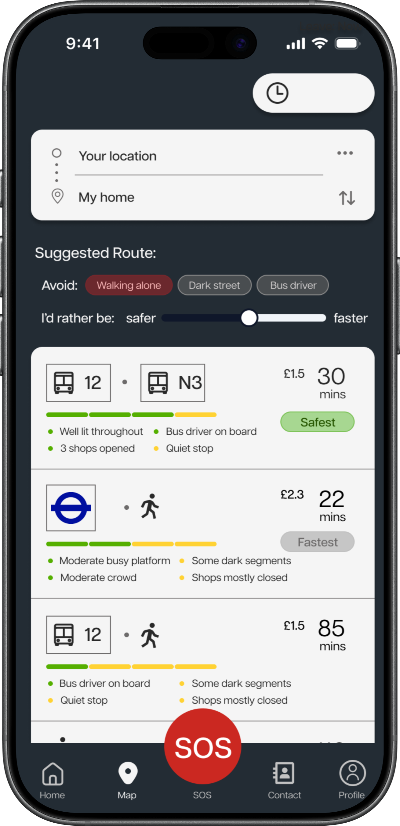 truepath suggested routes screen on an iPhone